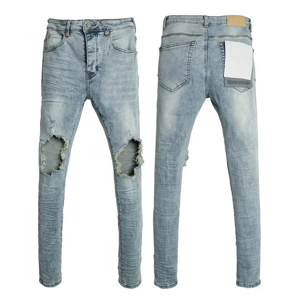 Men's Graffiti Washed Jeans - Retro Distressed Low Rise Skinny Denim Pants