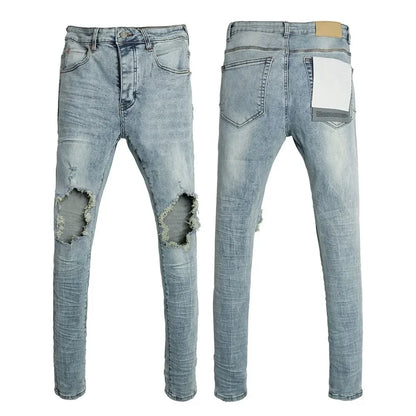 Men's Graffiti Washed Jeans - Retro Distressed Low Rise Skinny Denim Pants