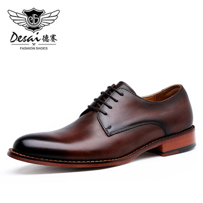 Men’s Full Grain Leather Derby Shoes - Minimalist Formal Business Lace-Up Dress Shoes