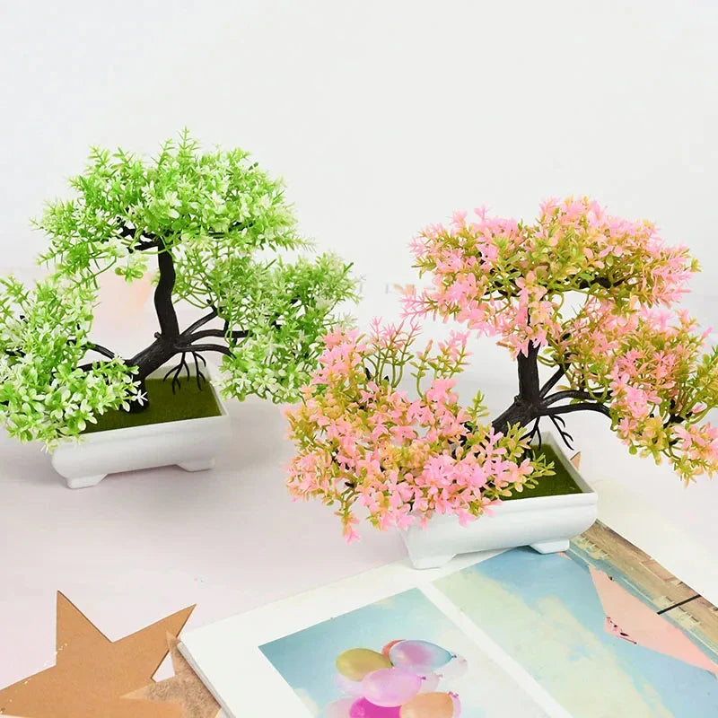 Artificial Bonsai Plants - Small Tree Pot, Fake Plant Flowers for Home, Room, Table Decoration, Hotel, and Garden Decor