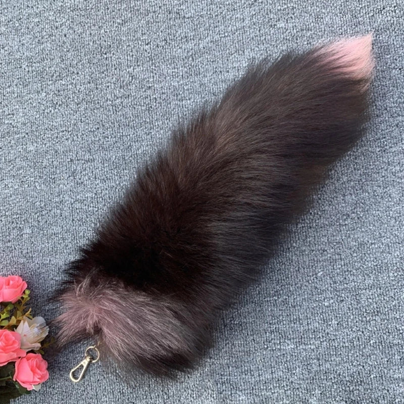 Plush Fox & Raccoon Tail Keychain – 28cm Furry Animal Tail Pompom Bag Charm & Keyring Pendant