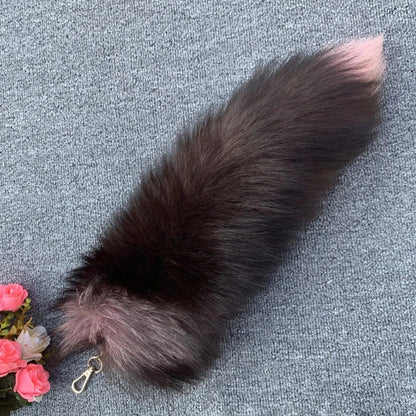 Plush Fox & Raccoon Tail Keychain – 28cm Furry Animal Tail Pompom Bag Charm & Keyring Pendant