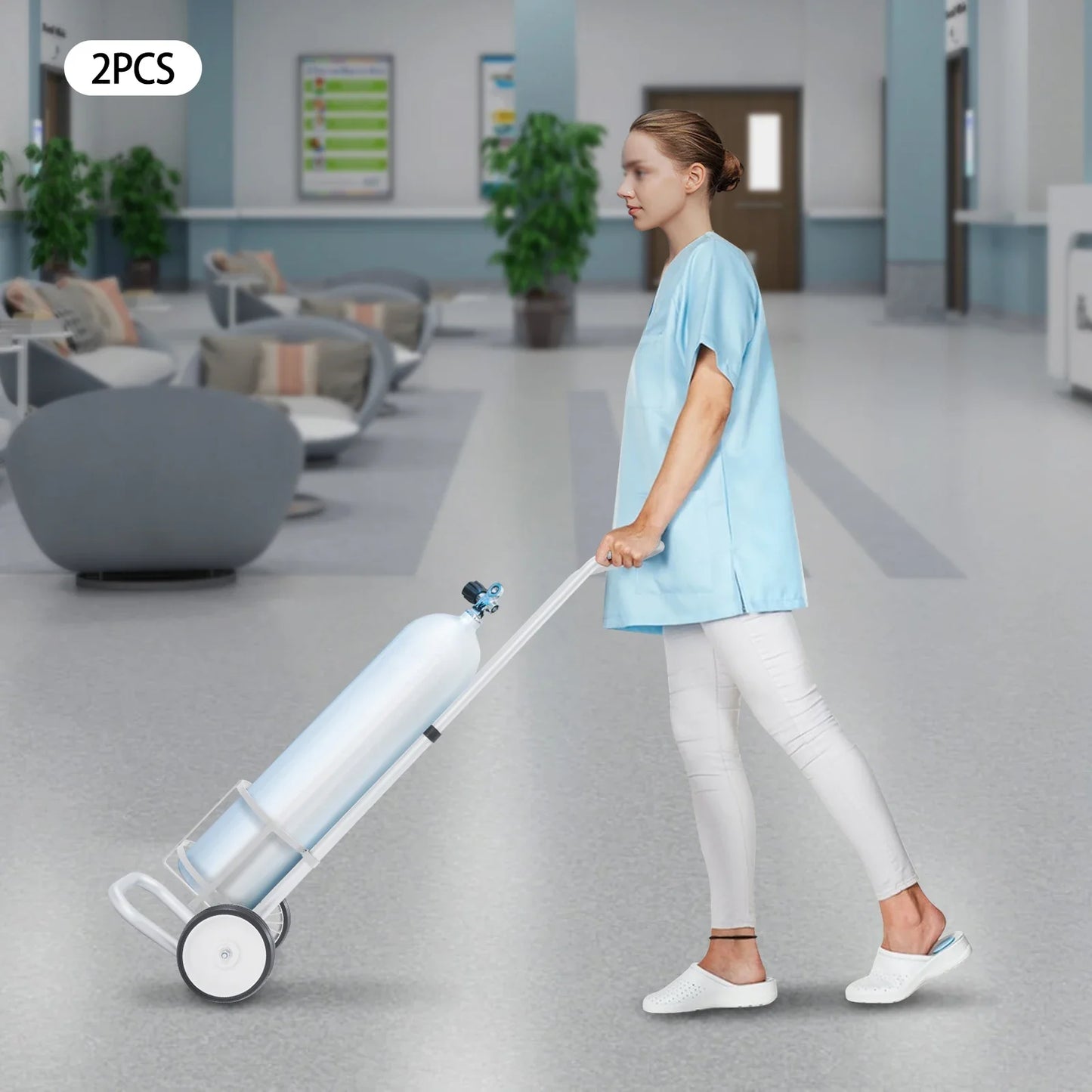 Oxygen Cylinder Cart Dolly with Adjustable Handle – Portable Oxygen Tank Trolley for Easy Transport