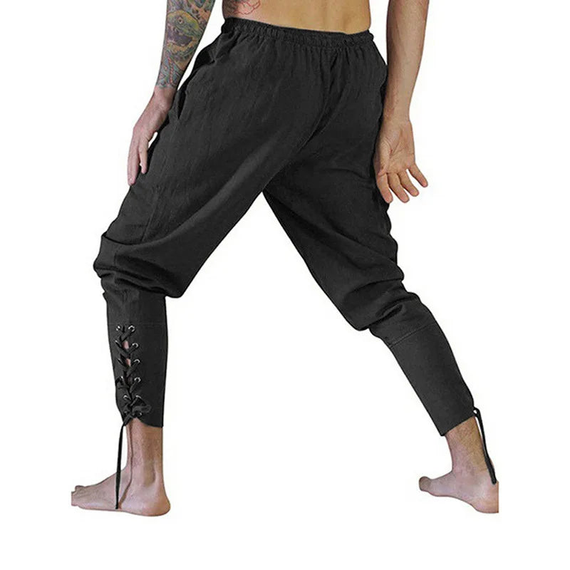 Men’s Pirate & Viking Costume Pants – Renaissance Medieval Drawstring Shorts for Halloween Cosplay