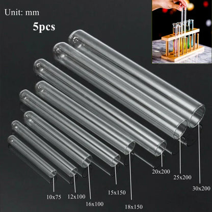 5-Piece Borosilicate Glass Test Tubes — Transparent U-Shaped Bottom, 10mm–30mm, Laboratory & School Educational Supplies