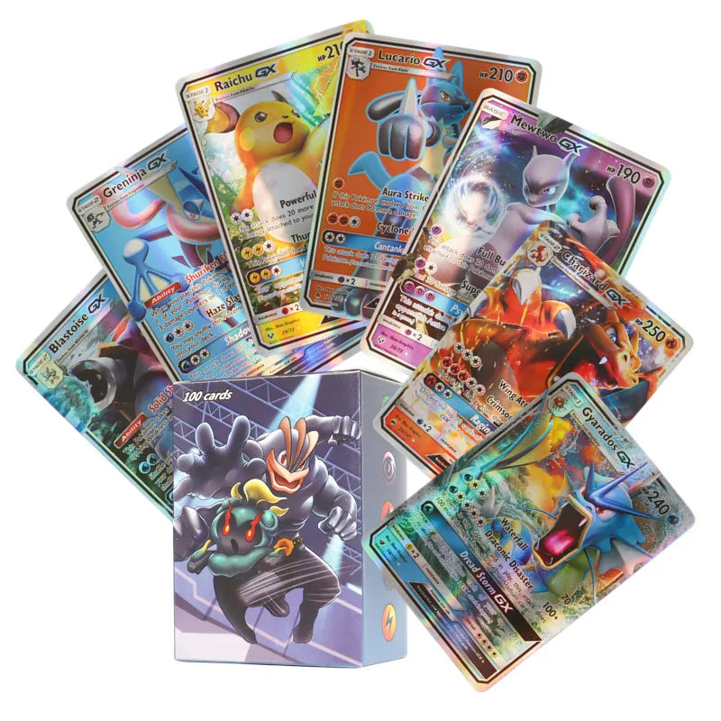 60-100Pcs English Pokemon Cards – Holographic EX, Vstar, Vmax, GX, Charizard, Mewtwo & Evolution Combos