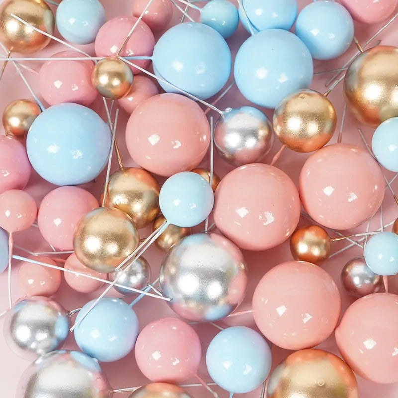 20Pcs Gold and Silver Ball Cake Toppers - Happy Birthday, DIY Cupcake Flags for Wedding, Christmas, Birthday Decorations