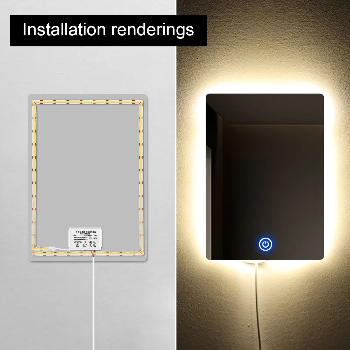 Dimmable Home Lighting Touch Switch - 12V Bathroom Smart Mirror Touch Sensor Control Switch - CCT Adjustable, Compatible with 1-5mm Glass