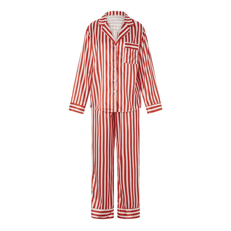 Imcute Women’s Christmas Satin Pajama Set – Long Sleeve Button-Down Top & Loose Lounge Pants Nightwear