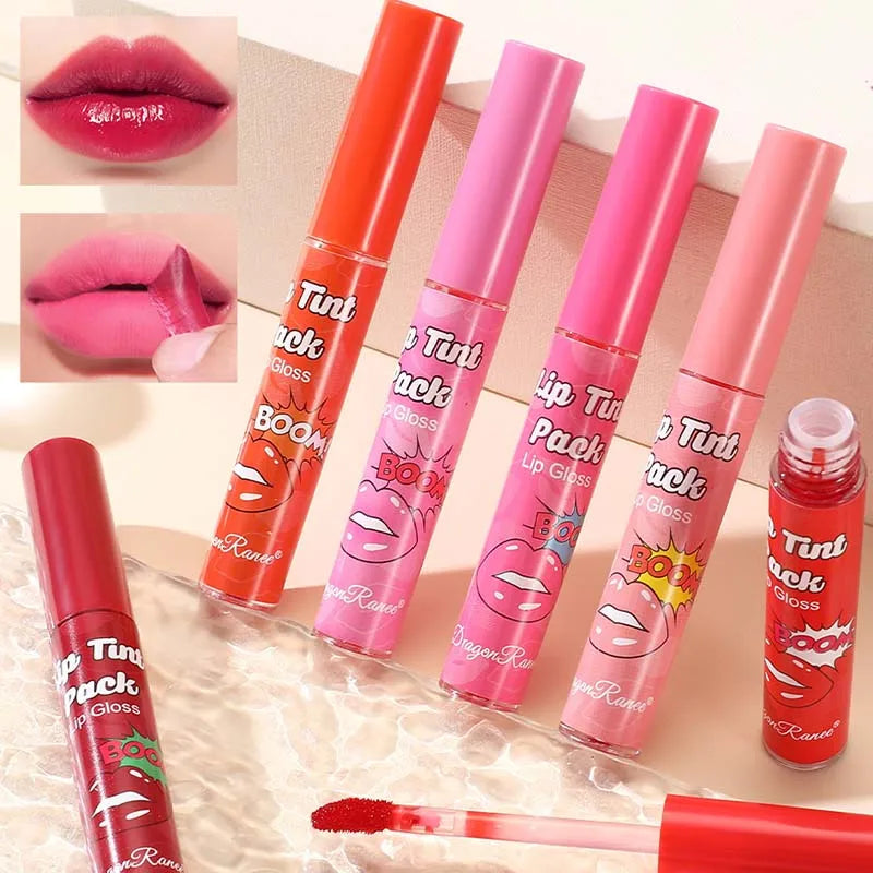 Peel-Off Rose Red Lip Gloss & Lip Stain – Waterproof, Transfer-Resistant Liquid Lipstick with Long-Lasting Tattoo Effect & Contour Definition Makeup