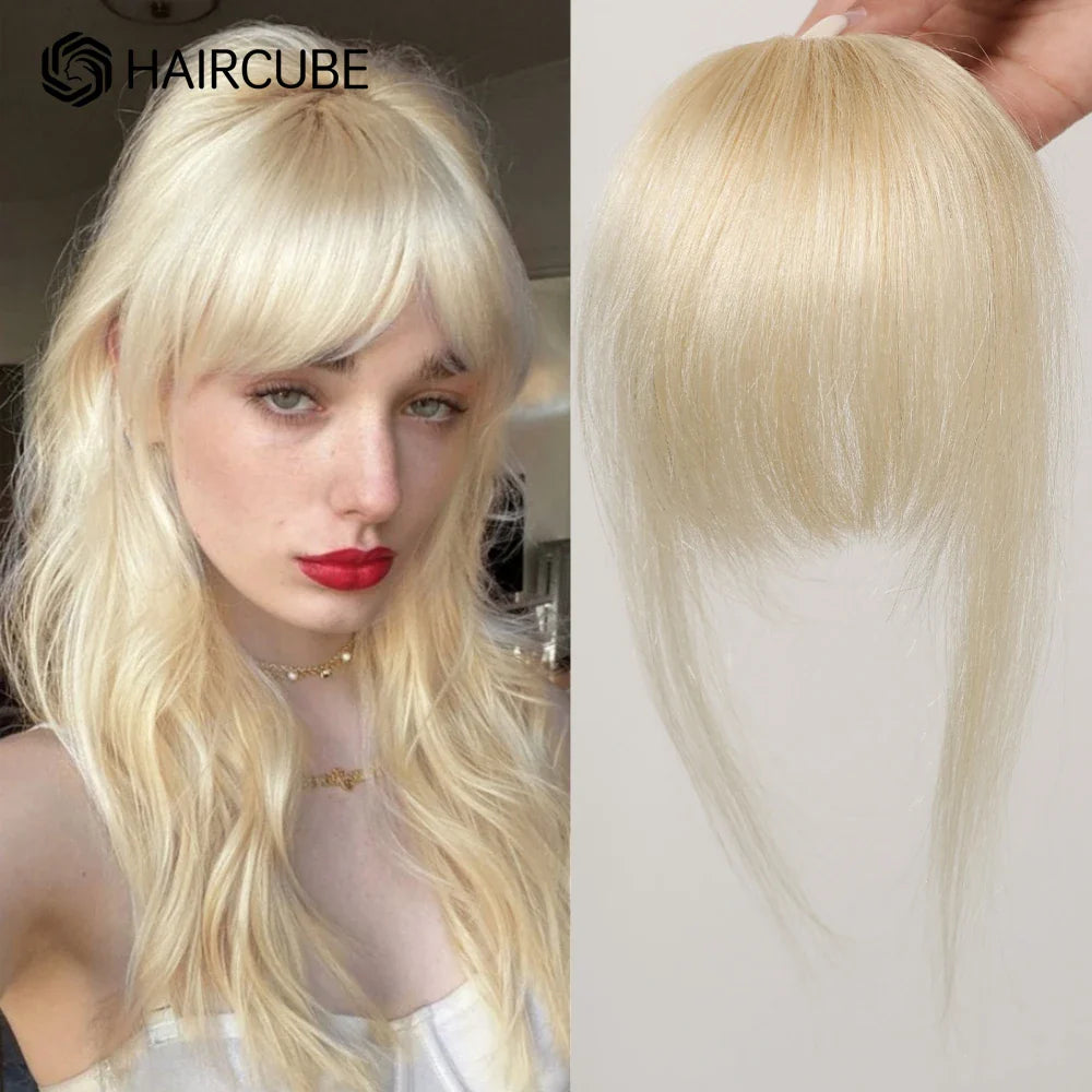 100% Human Hair Clip-In Bangs - Natural Brown Wispy Fringe with Temples, 4.5in Air Bang Hairpiece for Women