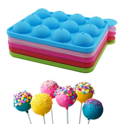 12-Hole Silicone Cake Pop Mold : Ball Shaped Die for Lollipop Candy Chocolate - Kitchen Baking Ice Tray Tool Accessories