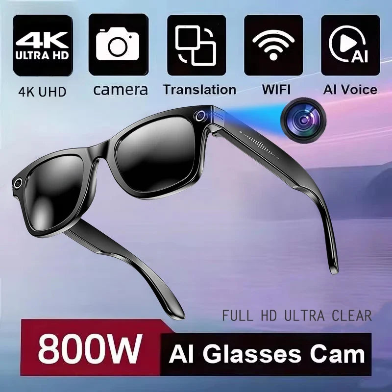 800W AI Smart Camera Glasses – Color-Changing Men’s Smart Sunglasses with Translation, Photo & Video Recording, Waterproof