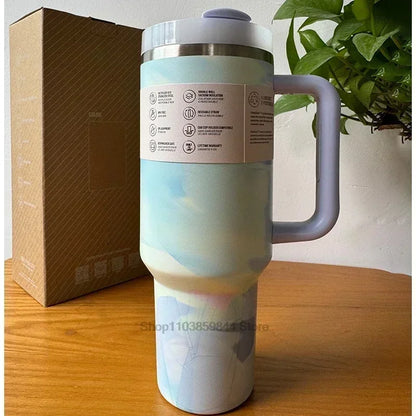 2025 New Stainless Steel Travel Mug with Handle & Straw Lid – 30oz/40oz Vacuum Insulated, Double Wall Thermal Iced Cup