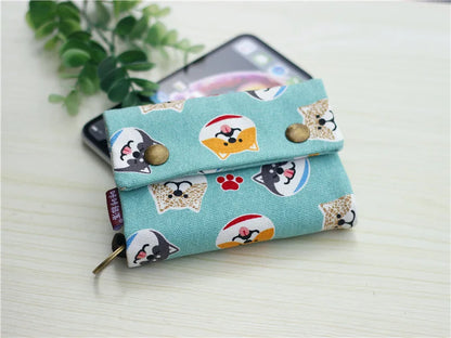 Women’s Canvas Cartoon Card Wallet – Foldable Key Organizer & Coin Purse, Small Pouch Money Bag for Girls 2024