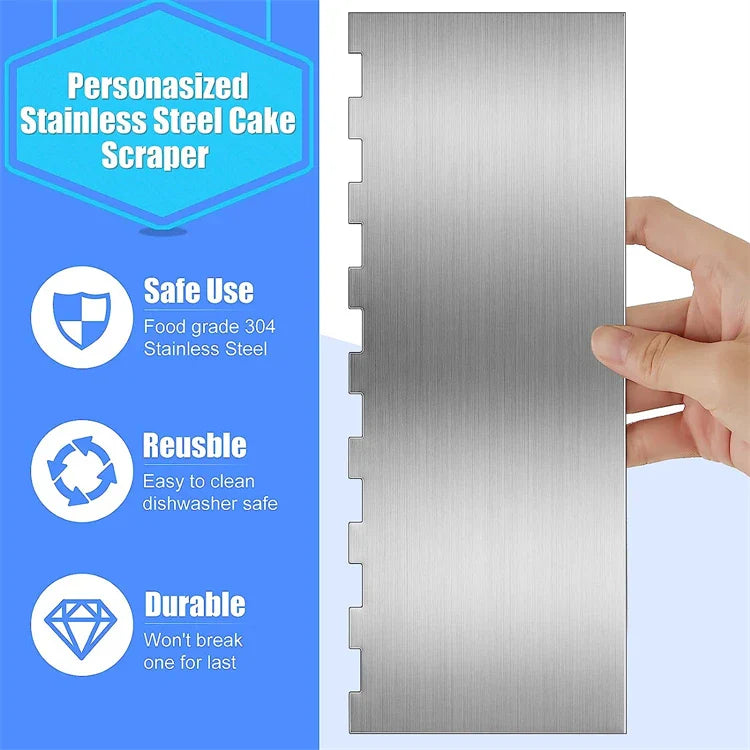 LMETJMA 10" Stainless Steel Cake Scraper – Double-Sided Patterned Edge Smoother & Pastry Cutter JT160