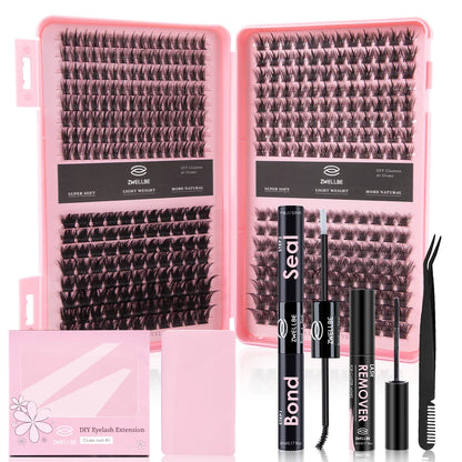 780pcs Eyelash Clusters Kit – 8-16mm Extension with Bond & Seal, Remover, Applicator for DIY Home Makeup