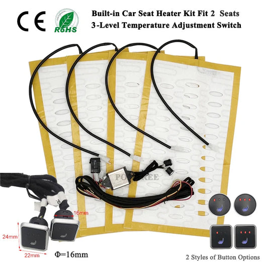 Stay Warm on the Go: Universal Built-In Car Seat Heater Kit - Fits 2 Seats with 12V Alloy Wire Heating Pads - 3 Levels Dual Control Heated Switch System