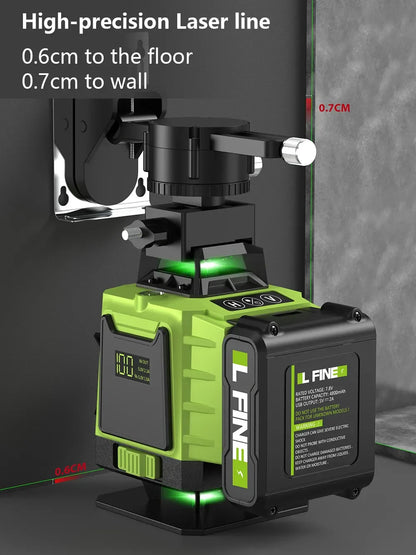 LFINE 3D/4D Laser Level — 12/16 Line Horizontal & Vertical Self-Leveling 360° Laser with Remote Control (8 Lines)