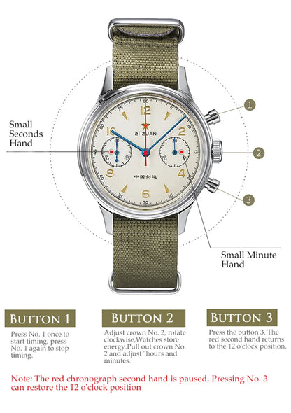 RED STAR 1963 Men's Chronograph Watch - 38mm Pilot Design with Seagull ST1901 Movement & Sapphire Glass