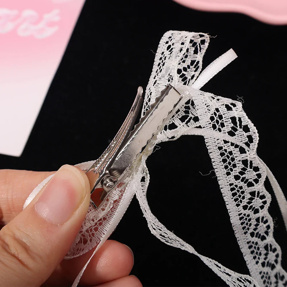 Korean Lace Cream White Bow Ribbon Hair Clip – Bullet Style Side Shredded Hairpin, Headpiece for Women, New Headwear
