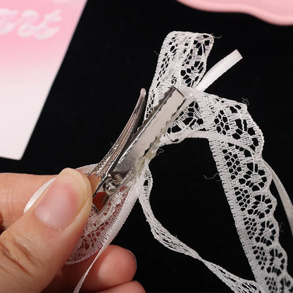 Korean Lace Cream White Bow Ribbon Hair Clip – Bullet Style Side Shredded Hairpin, Headpiece for Women, New Headwear