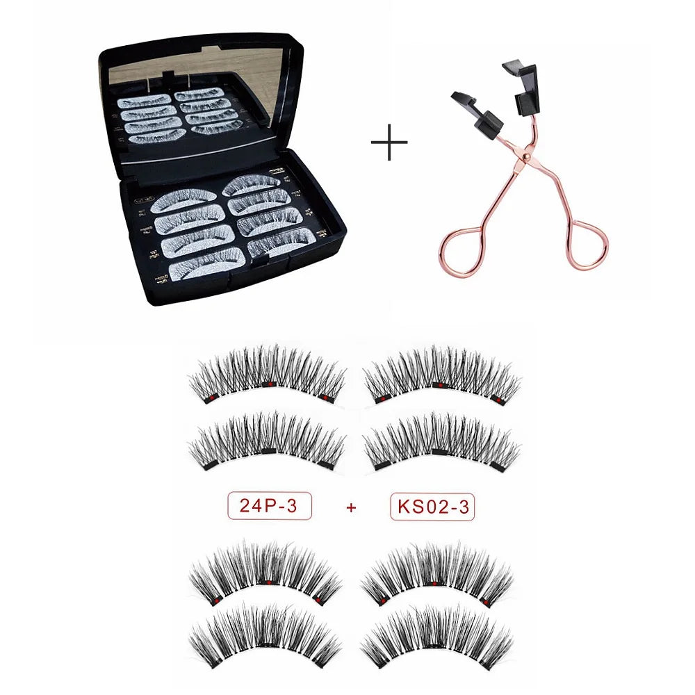 3 Magnetic Mink Eyelashes – Natural Long False Lashes with Applicator, High-Quality Extensions