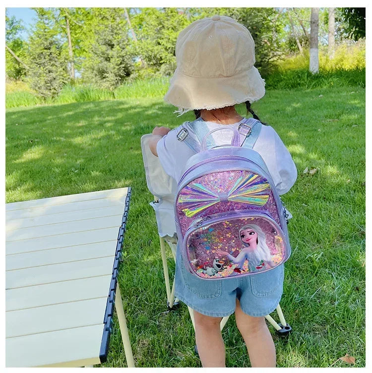 Disney Frozen Elsa & Anna Sequins Backpack - Fashion Glitter PU Leather School Bag for Girls, Kawaii Travel Backpack & Christmas Gift