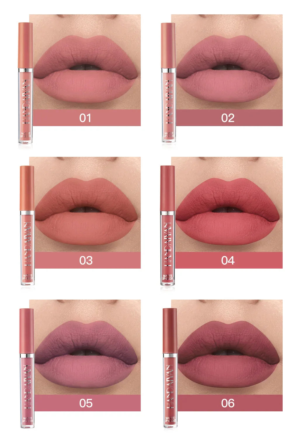 HANDAIYAN 6-Piece Matte Lipstick Set – Waterproof, Long-Lasting, Non-Stick Cup Korean Makeup for Women