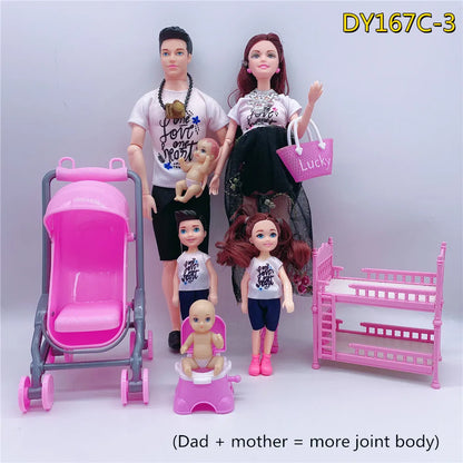 Family of 6 Pregnant Doll Set – Movable Joints Mom, Dad & Babies Interactive Playhouse Toy Gift for Girls