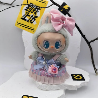 17cm Labubu POP MART Blind Box Doll Clothes – Cute Princess Dress with Suspenders Skirt (Clothes Only)