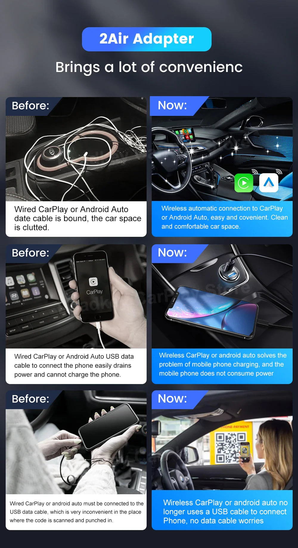CarlinKit 5.0 & 4.0 Wireless CarPlay & Android Auto Adapter — Waze, Music, Spotify for Audi, Golf, Peugeot, Mazda, KIA, Mercedes, MG