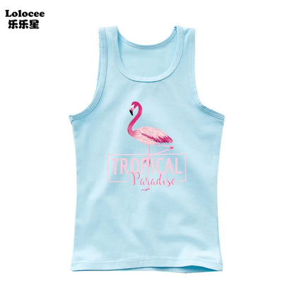Girls Owl Print Tank Top - Sleeveless Cotton Sports Vest Shirt for Kids 3-14 Years