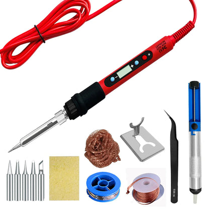 80W Soldering Iron Kit – Adjustable Temperature with LCD, Ceramic Heater, Soldering Tips & Tweezers