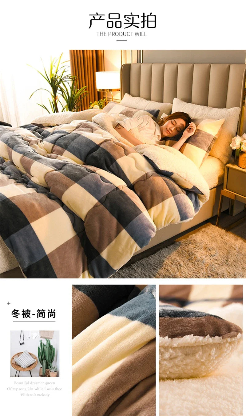 Super Thick Plaid Fleece Blanket – Soft, Warm, Fluffy Winter & Autumn Comforter Quilt