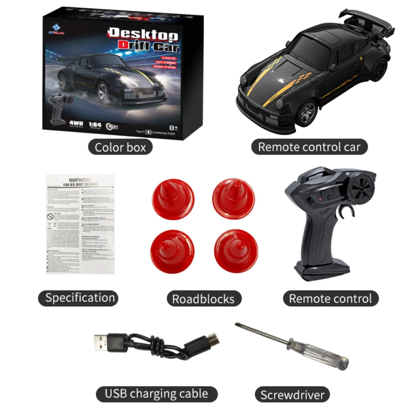 KF20 1:64 RC Drift Car — 2.4G High-Speed 4-Wheel Mini Remote Control Racing Toy for Kids