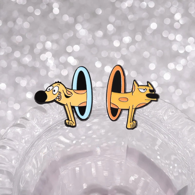 Colorful Cat & Dog Anime Brooch – Cartoon Pin for Clothing, Collars, and Film & TV Accessories