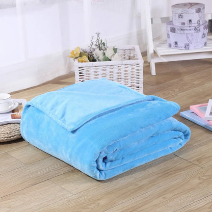 Winter Flannel Blanket – 230GSM Soft Solid Blue Coral Fleece Bedspread, Thin Warm Sofa Cover, Faux Fur Plaid Throw