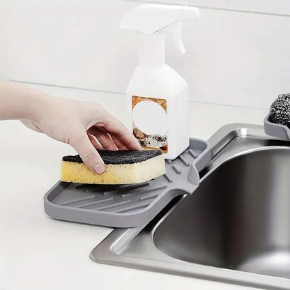 Sink Silicone Tray with Drain – Soap & Sponge Holder, Countertop Scrubber Brush Storage Rack, Kitchen Organizer