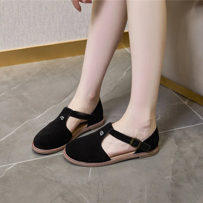 AIYUQI Women’s Retro Leather Sandals 2024 — Flat Sole Hollow Roman Style Summer Shoes