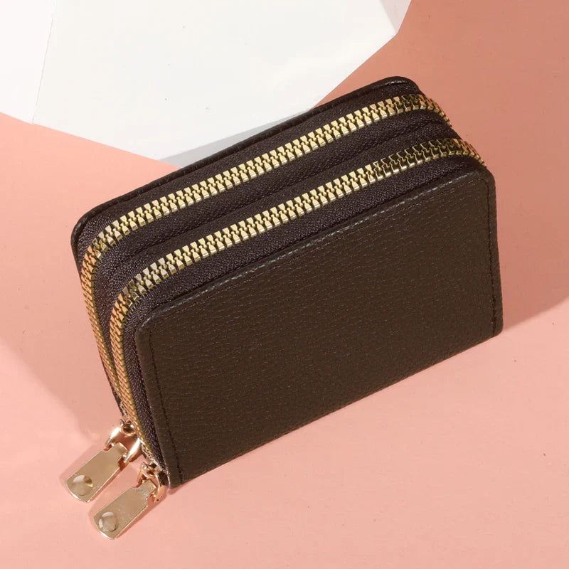Women’s Short Zipper Purse with Lychee Pattern – Fashion Large Capacity Multi-Card Slot Coin Purse