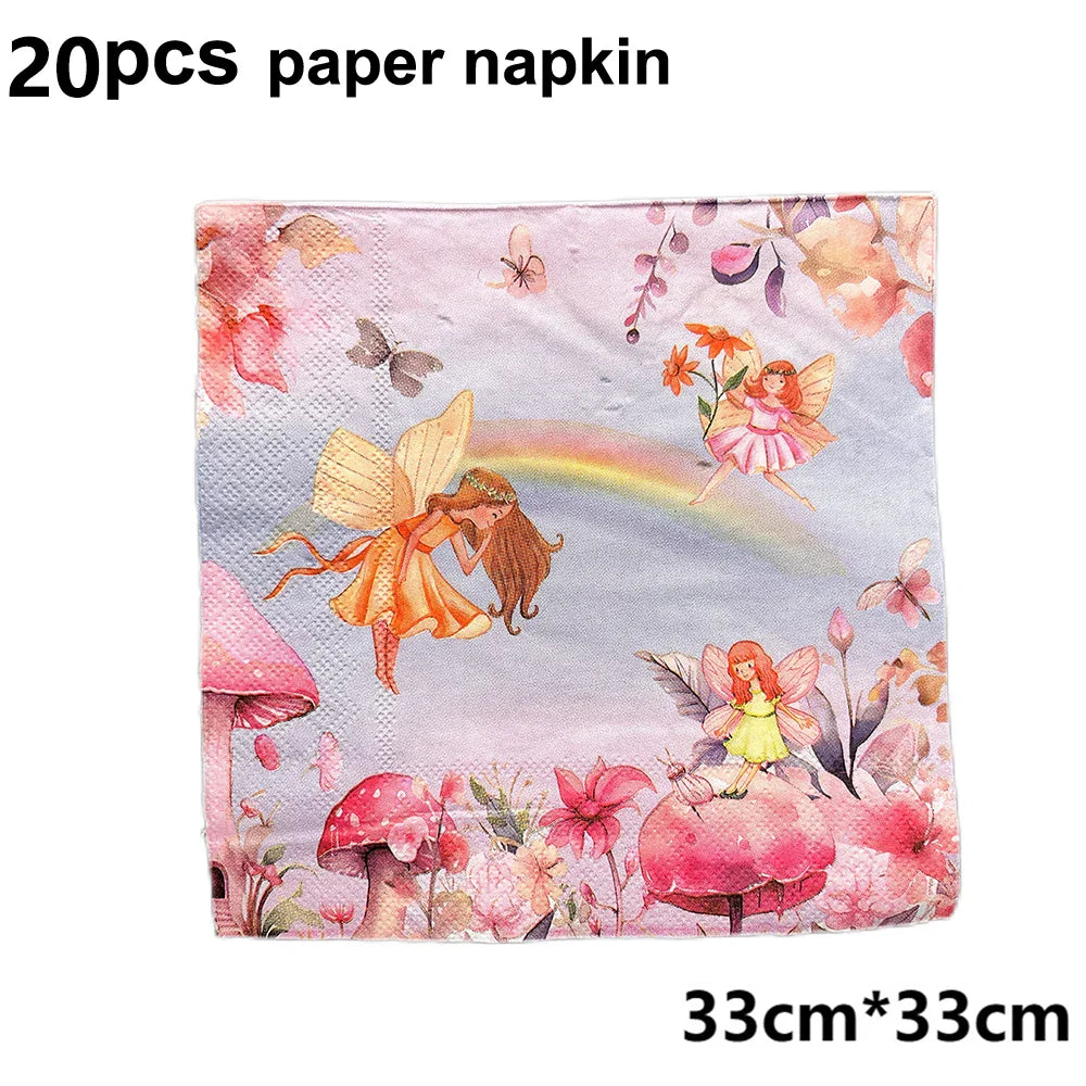 Pink Butterfly Fairy Party Tableware Set – Disposable Plates, Cups & Napkins for Birthday, Wedding & Baby Shower Decor