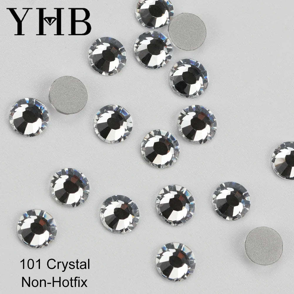 YHB Cold Fix Crystal Flatback Rhinestones - Silver Back Non Hotfix DIY Gems for Nail Art, Bags, Shoes, Garments & Phone Decoration