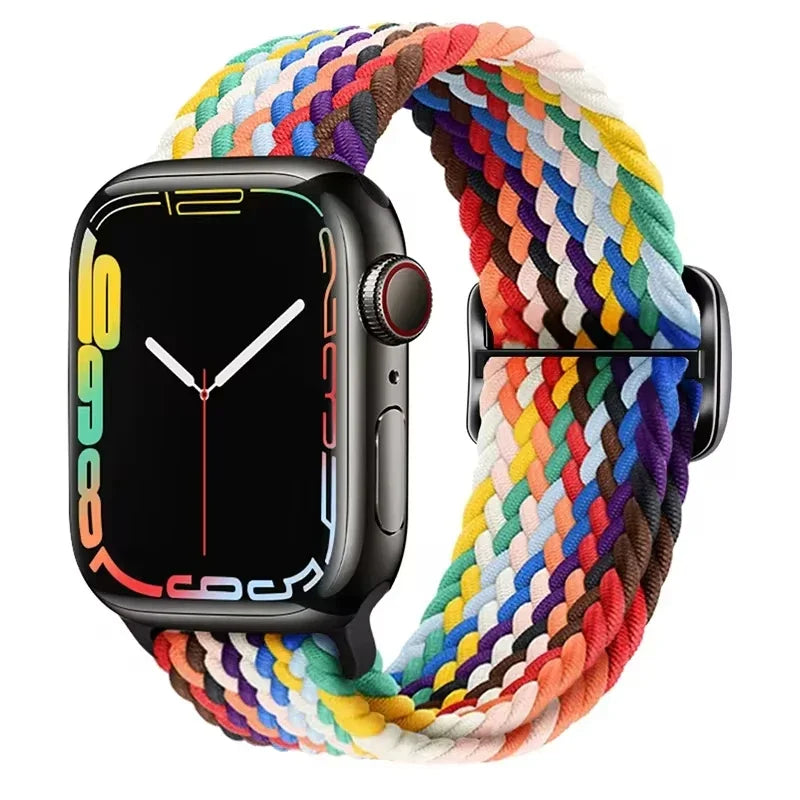Braided Solo Loop Apple Watch Ultra Band – Elastic Nylon Adjustable Bracelet Strap for iWatch SE, Series 3–9 (38mm–49mm)