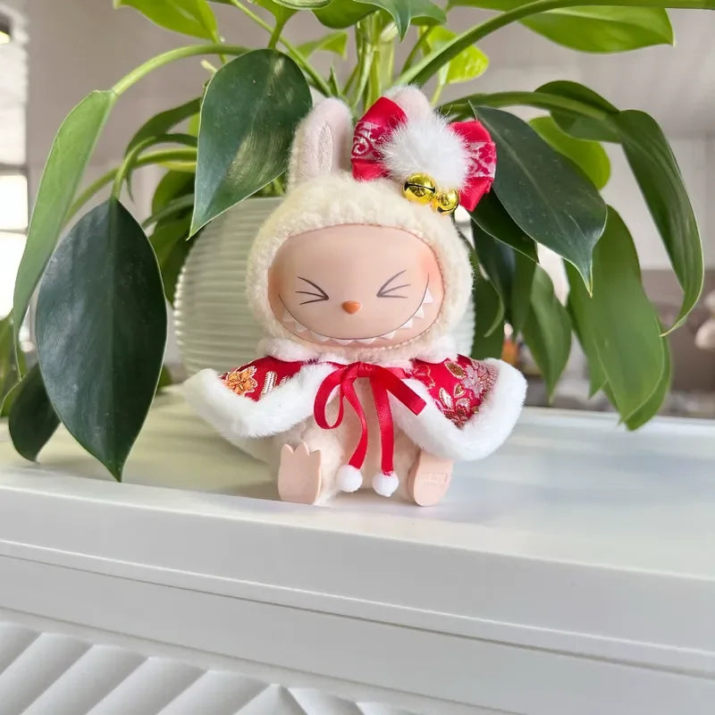 17cm Mini Plush Doll Clothes — Outfit Accessories for Labubu V1 & V2, Christmas Cookie Man Sweater Hat, New Year Gift