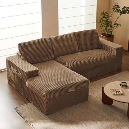 104'' Cloud Modular Sectional Sofa – Deep Seat Corduroy Couch with Chaise, Memory Foam Fluffy Boneless Living Room Sofa