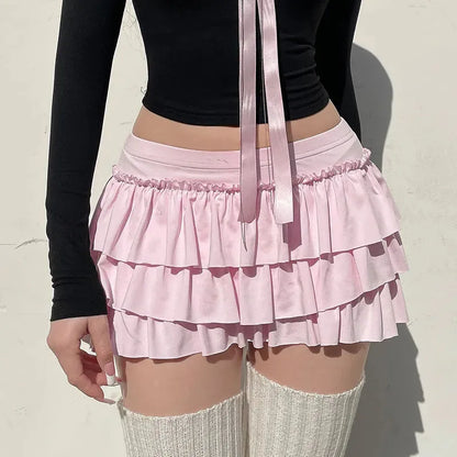 Women’s Bow A-Line Mini Skirt — Sexy Slim Low-Waist Casual Y2K Skirt, Summer Fashion Streetwear in Pink