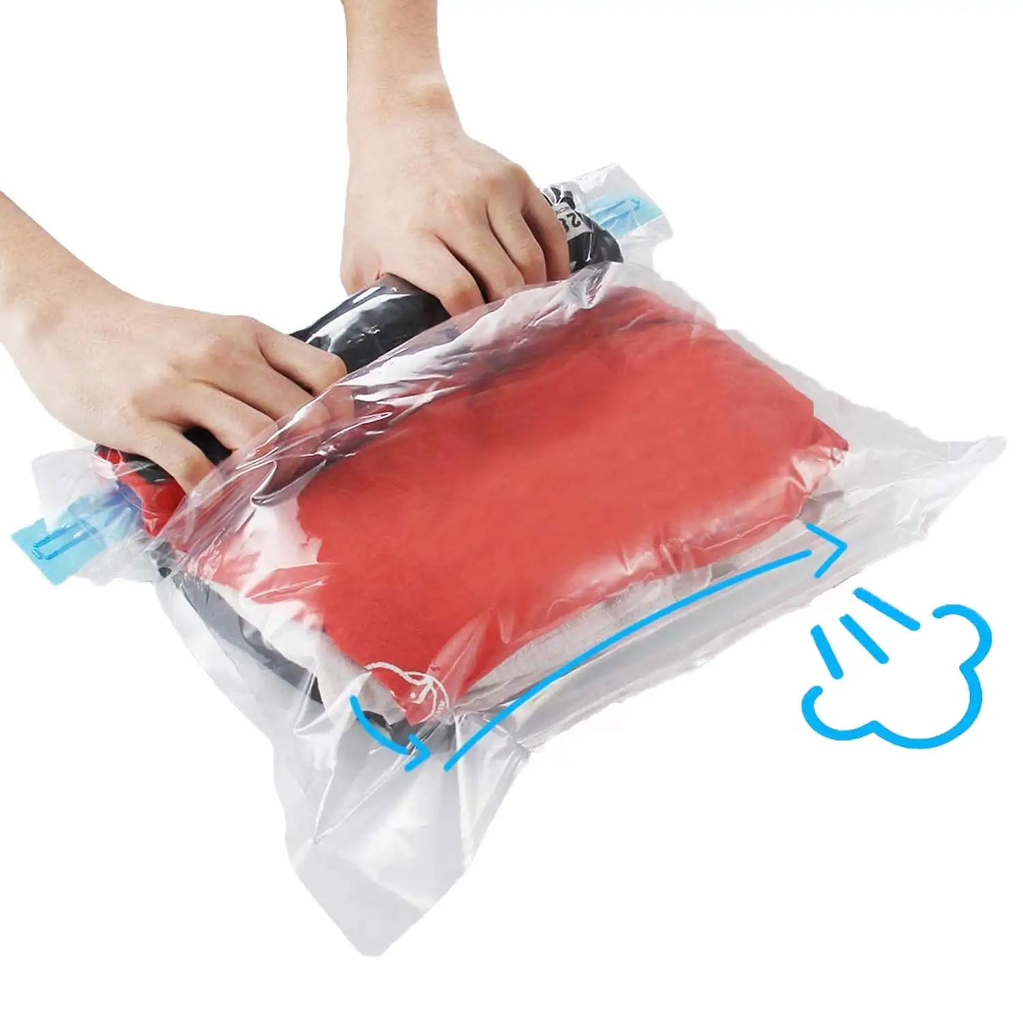 Travel Roll-Up Compression Bags — Reusable Vacuum Storage Luggage Bags, No Air Pump Needed