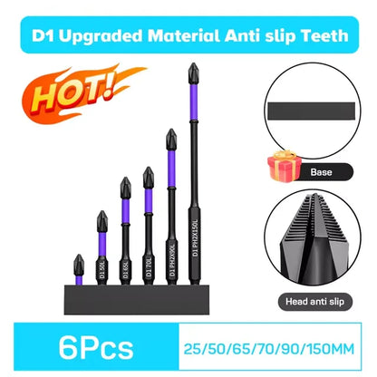 6/12 Pcs Magnetic Screwdriver Bits Set – Phillips & Hex Shank Impact Driver Bits, Non-Slip Shockproof Alloy Steel for Power Tools