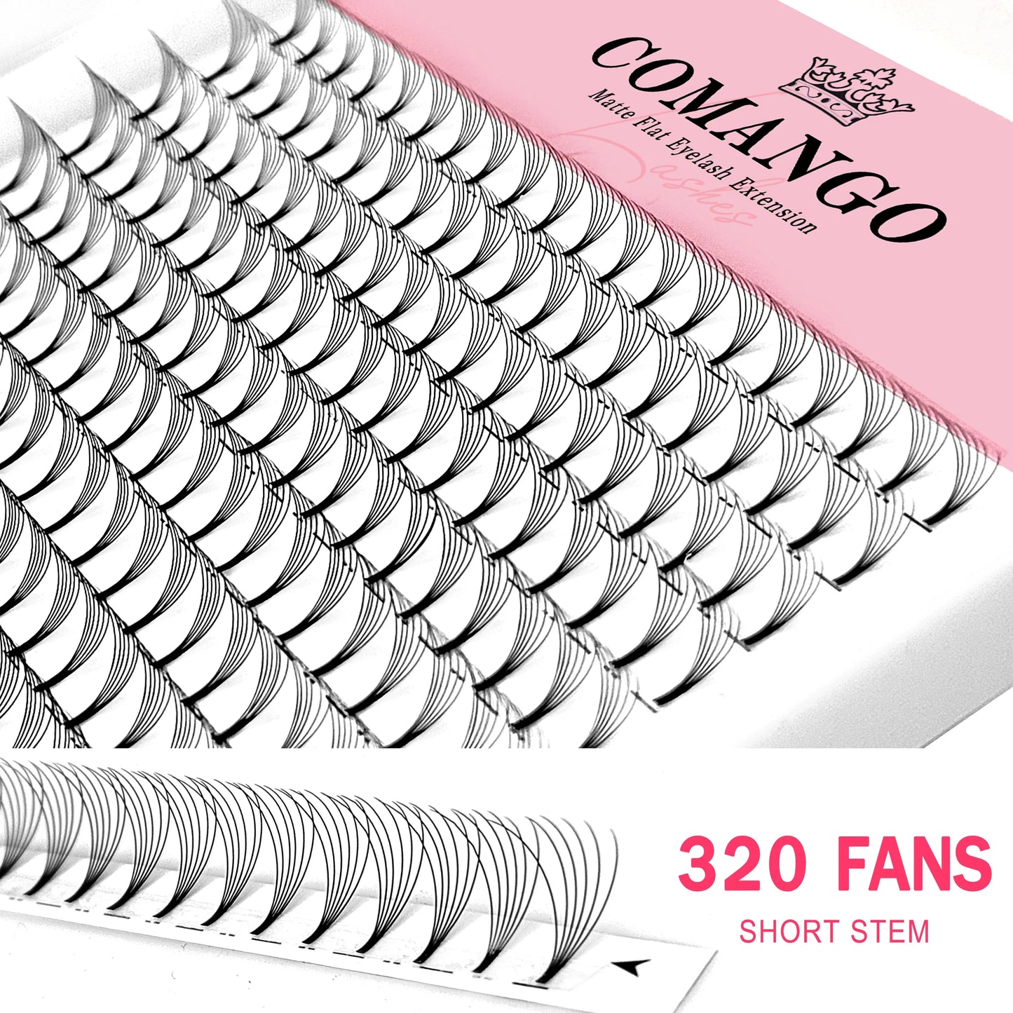 CoMango Wispy Premade Volume Lash Fans – 3-10D Individual Short Stem Faux Mink Russian Eyelash Extensions, 320 Fans